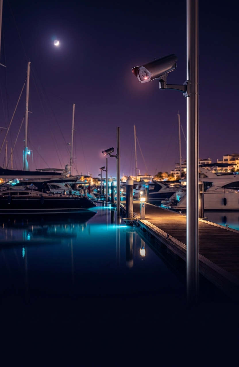 Surveillance camera on a dock pole